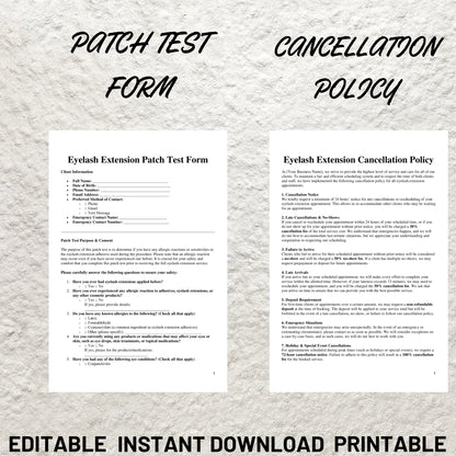 Eyelash Extension Forms Bundle Editable Lash Consent Template Printable Lash Tech Consultation Form Lash Tech Business Esthetician Forms