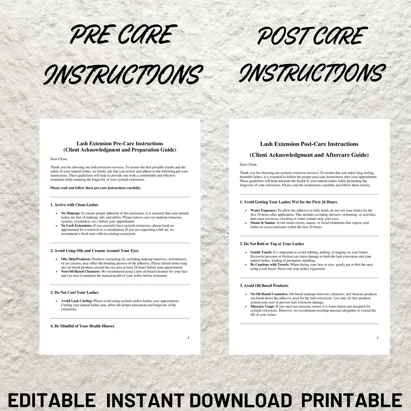 Eyelash Extension Forms Bundle Editable Lash Consent Template Printable Lash Tech Consultation Form Lash Tech Business Esthetician Forms