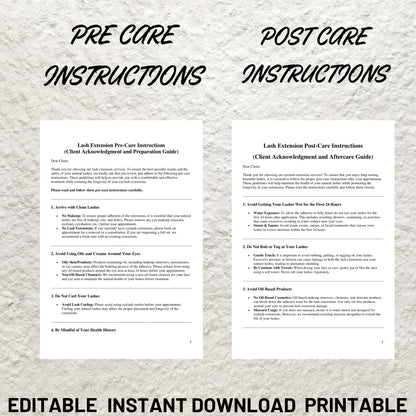 Eyelash Extension Forms Bundle Editable Lash Consent Template Printable Lash Tech Consultation Form Lash Tech Business Esthetician Forms