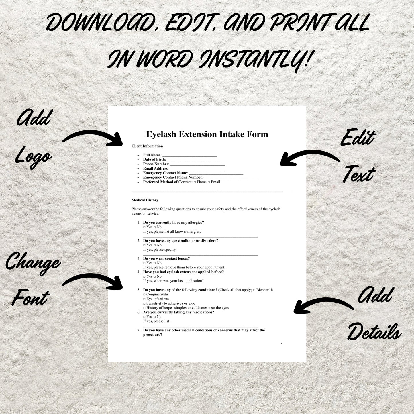 Eyelash Extension Forms Bundle Editable Lash Consent Template Printable Lash Tech Consultation Form Lash Tech Business Esthetician Forms