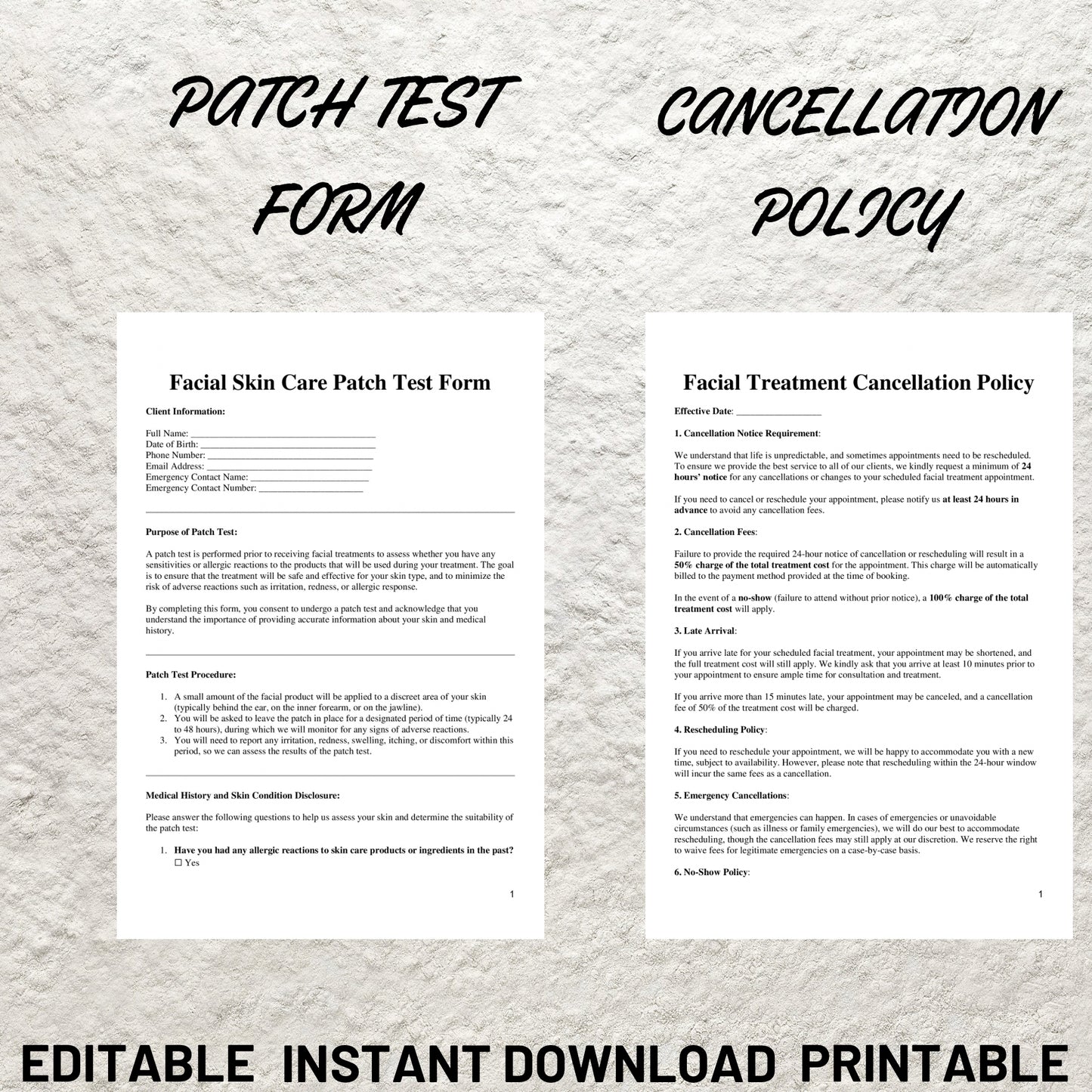 Facial Treatment Forms Bundle Editable Facial Consultation Form Printable Facial Consent Form Facial Intake Form Esthetician Skin Care Forms