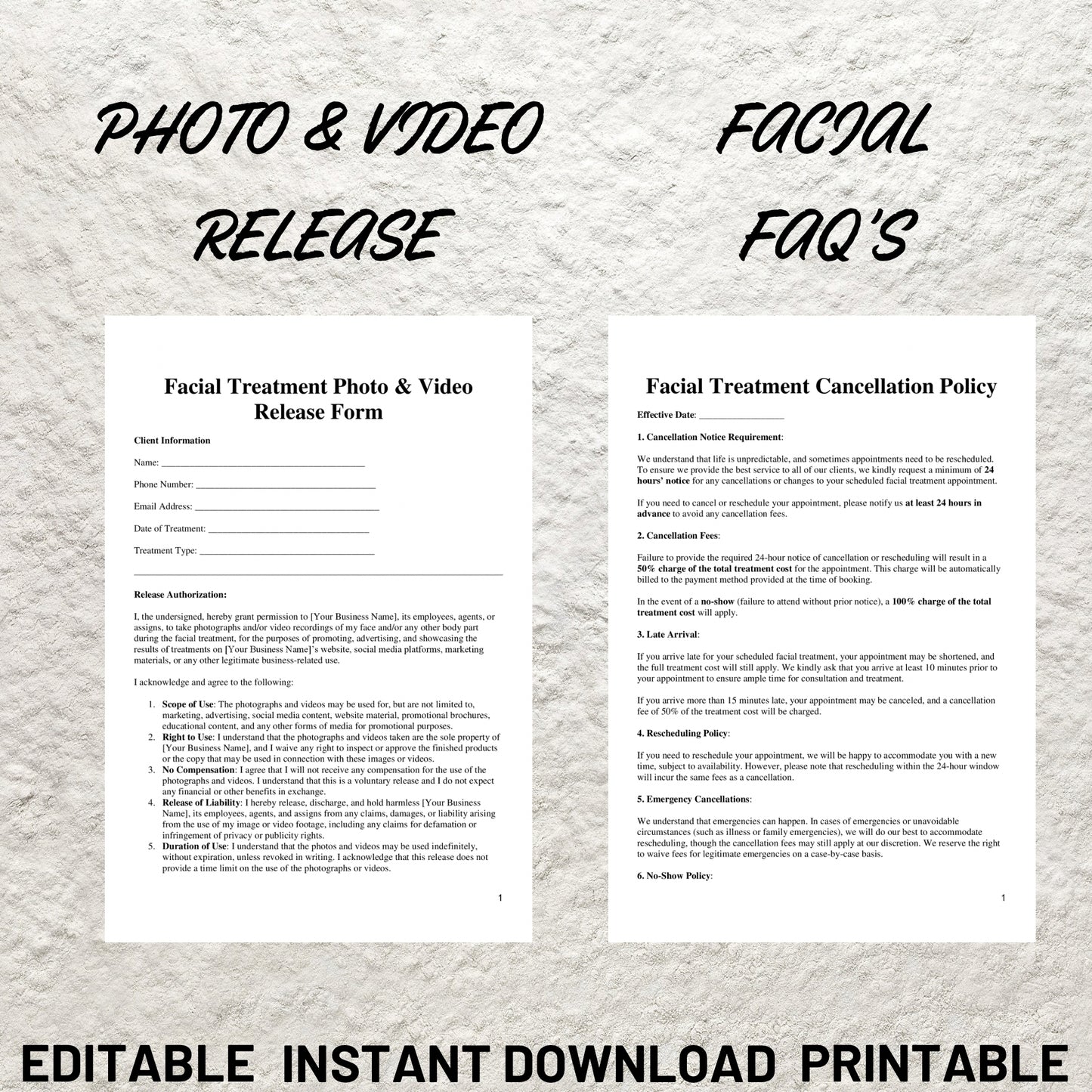 Facial Treatment Forms Bundle Editable Facial Consultation Form Printable Facial Consent Form Facial Intake Form Esthetician Skin Care Forms