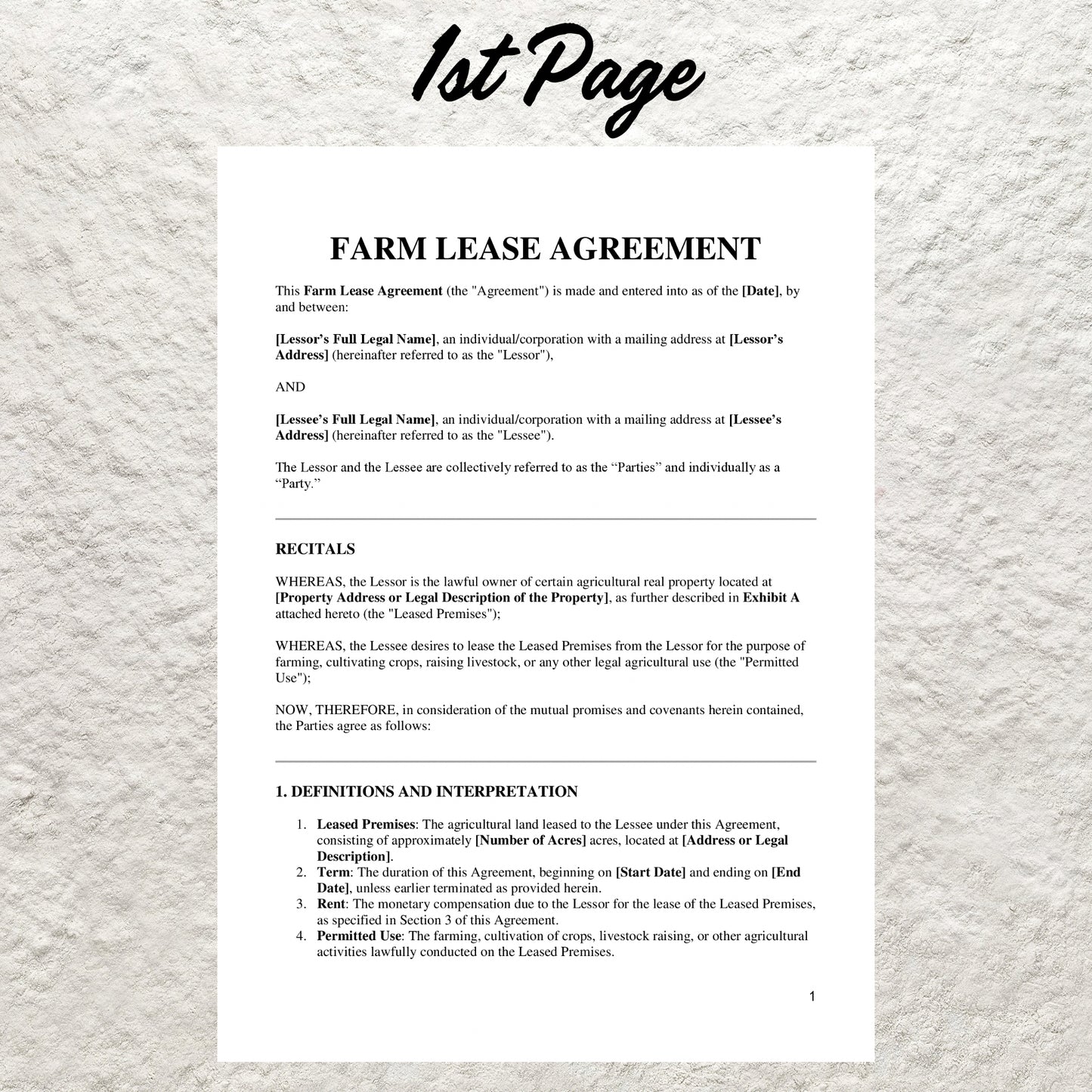 Farm Lease Contract Template Editable Farm Land Rent Agreement Printable Agriculture Land Lease Agreement Form Rental Contract for Farmers