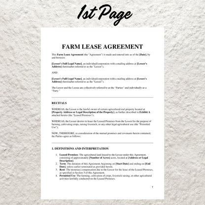 Farm Lease Contract Template Editable Farm Land Rent Agreement Printable Agriculture Land Lease Agreement Form Rental Contract for Farmers