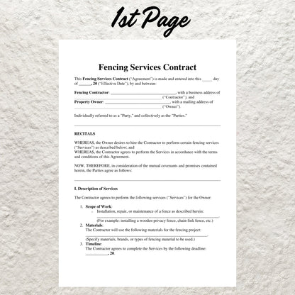 Fence Installation Contract Template Editable Fencing Service Agreement Printable Fence and Gate Installation Contract Fencing Business Form