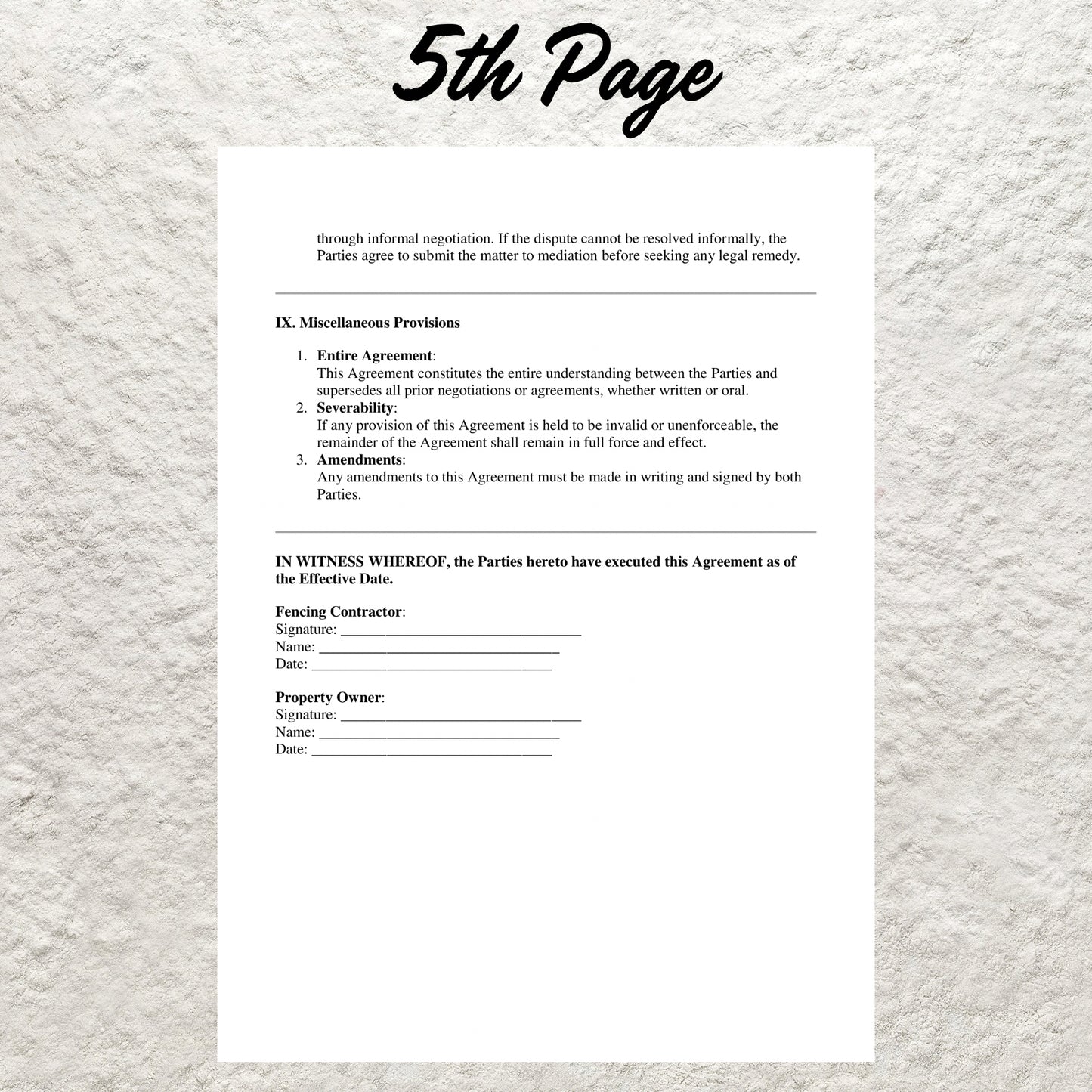 Fence Installation Contract Template Editable Fencing Service Agreement Printable Fence and Gate Installation Contract Fencing Business Form