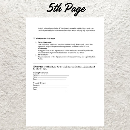 Fence Installation Contract Template Editable Fencing Service Agreement Printable Fence and Gate Installation Contract Fencing Business Form