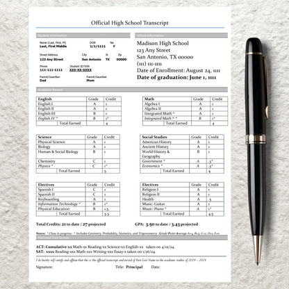 Fillable Printable Highschool Transcript Template Editable Homeschool Transcript Template Academic School Report Card Record Word PDF