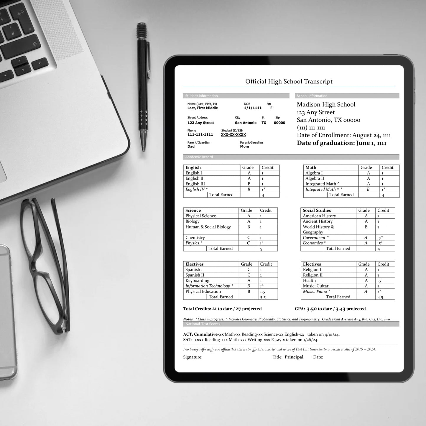 Fillable Printable Highschool Transcript Template Editable Homeschool Transcript Template Academic School Report Card Record Word PDF