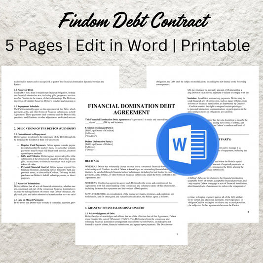 Findom Debt Contract Template Editable Findom Debt Agreement Printable Findom Contract Template Findom Agreement Financial Dom Contract Form