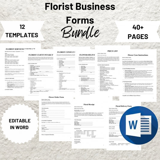 Florist Forms Bundle Editable Florist Service Contract Agreement Template Printable Floral Event Services Agreement Client Intake Price List