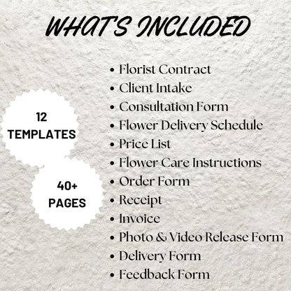 Florist Forms Bundle Editable Florist Service Contract Agreement Template Printable Floral Event Services Agreement Client Intake Price List