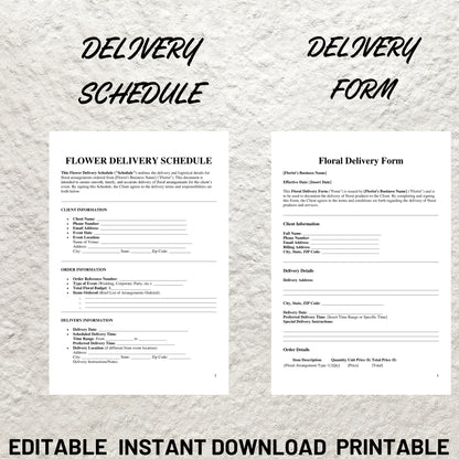 Florist Forms Bundle Editable Florist Service Contract Agreement Template Printable Floral Event Services Agreement Client Intake Price List