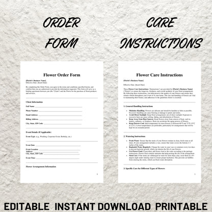 Florist Forms Bundle Editable Florist Service Contract Agreement Template Printable Floral Event Services Agreement Client Intake Price List