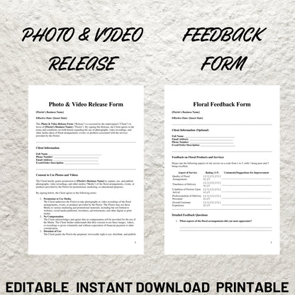 Florist Forms Bundle Editable Florist Service Contract Agreement Template Printable Floral Event Services Agreement Client Intake Price List