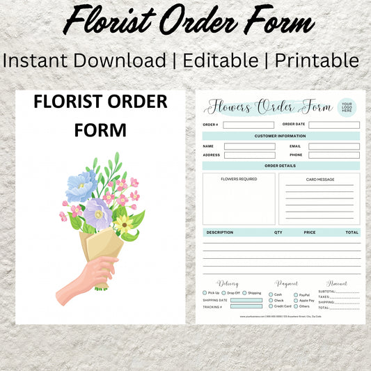 Florist Order Form Template Printable Flower Order Form Editable Floral Order Form Custom Flower Order Form Small Business Florist Forms