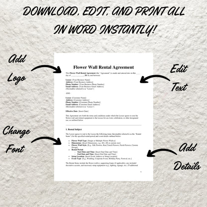 Flower Wall Rental Contract Template Editable Flower Wall Service Agreement Form Printable Event Floral Service Form Florist Service Form