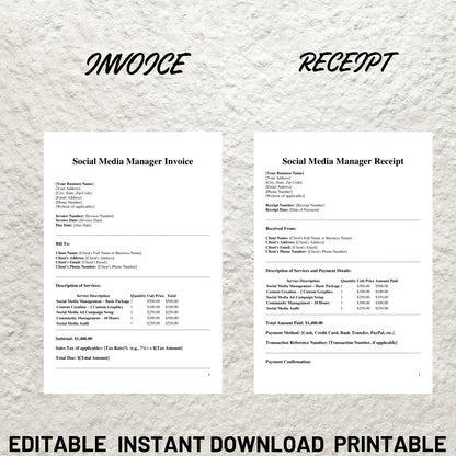 Freelance Social Media Manager Contract Bundle Editable Social Media Management Agreement Pintable Social Media Non Disclosure Intake Forms