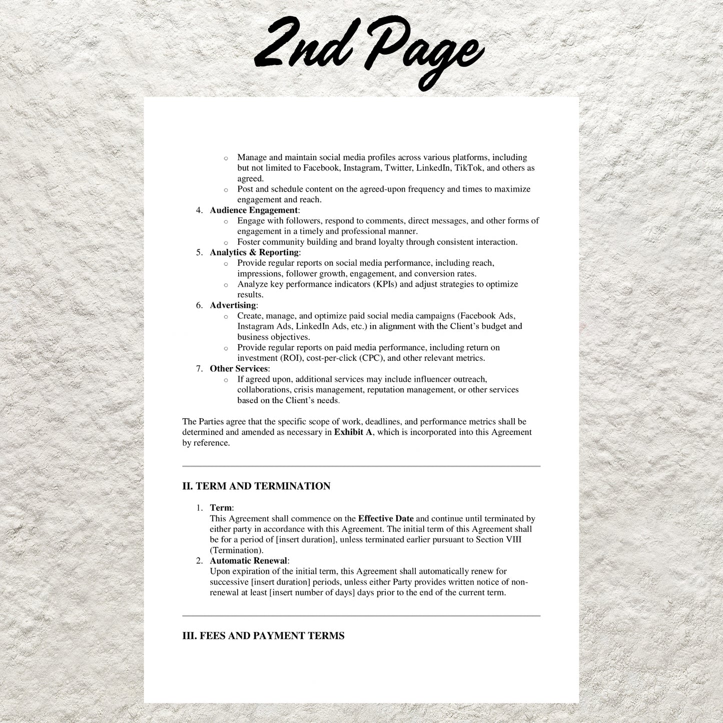 Freelance Social Media Manager Contract Template Editable Social Media Manager Agreement Printable Freelance Social Media Management Form