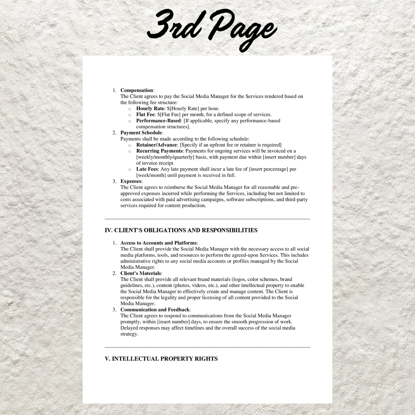 Freelance Social Media Manager Contract Template Editable Social Media Manager Agreement Printable Freelance Social Media Management Form