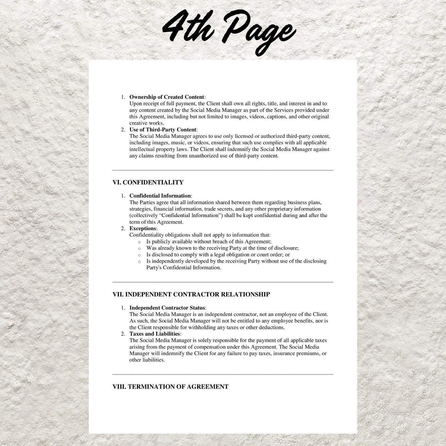 Freelance Social Media Manager Contract Template Editable Social Media Manager Agreement Printable Freelance Social Media Management Form