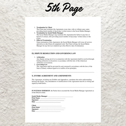 Freelance Social Media Manager Contract Template Editable Social Media Manager Agreement Printable Freelance Social Media Management Form