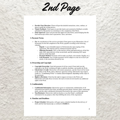 Ghost Writer Contract Template Editable Writing Contract Printable Ghostwriting Agreement Freelance Writer Service Contract Ghostwriter Form