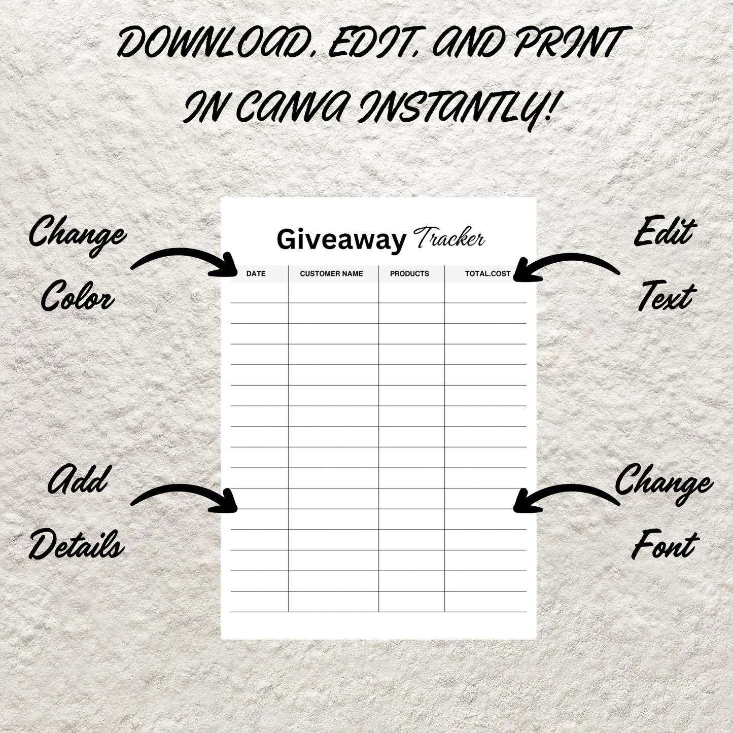 Giveaway Tracker Template Printable Social Media Planner Social Media Influencer Contest Giveaway Tracking Sheet Business Blogging Planner