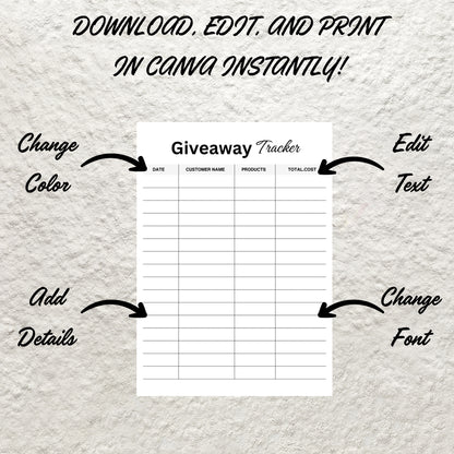 Giveaway Tracker Template Printable Social Media Planner Social Media Influencer Contest Giveaway Tracking Sheet Business Blogging Planner