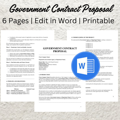 Government Contract Proposal Template Editable Government Proposal Form Printable Government Proposal Agreement Government Contract Form