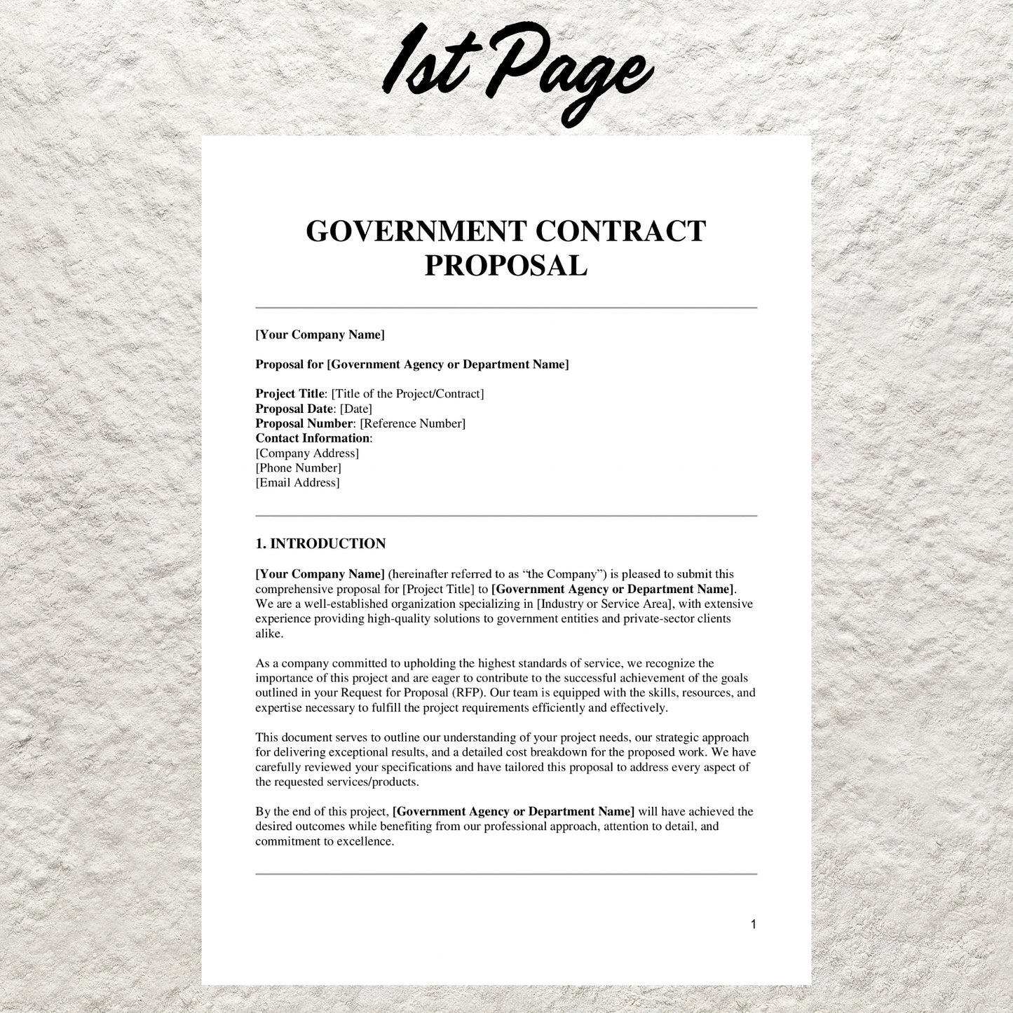 Government Contract Proposal Template Editable Government Proposal Form Printable Government Proposal Agreement Government Contract Form