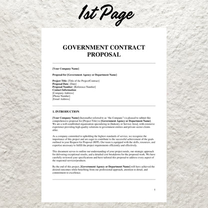 Government Contract Proposal Template Editable Government Proposal Form Printable Government Proposal Agreement Government Contract Form