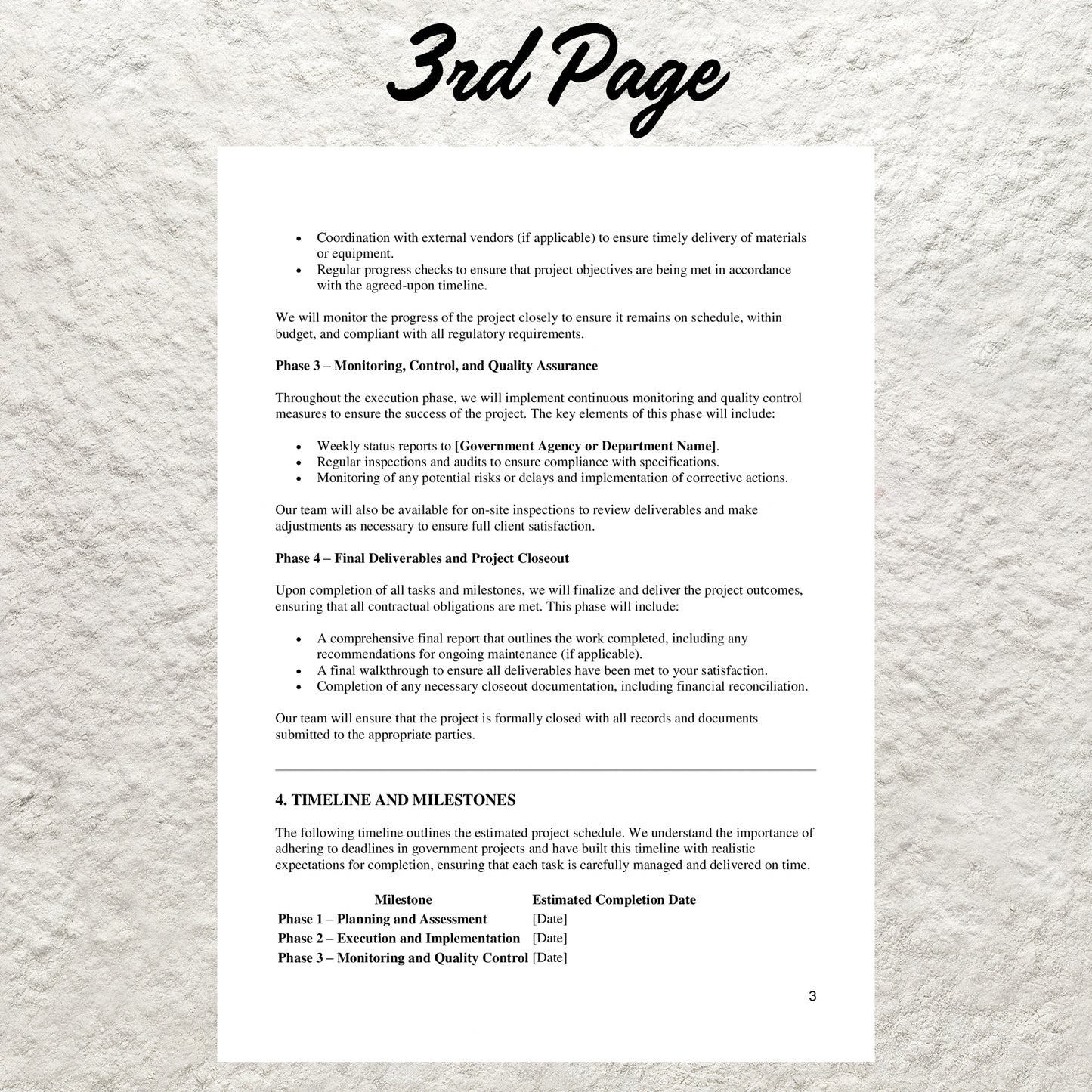 Government Contract Proposal Template Editable Government Proposal Form Printable Government Proposal Agreement Government Contract Form