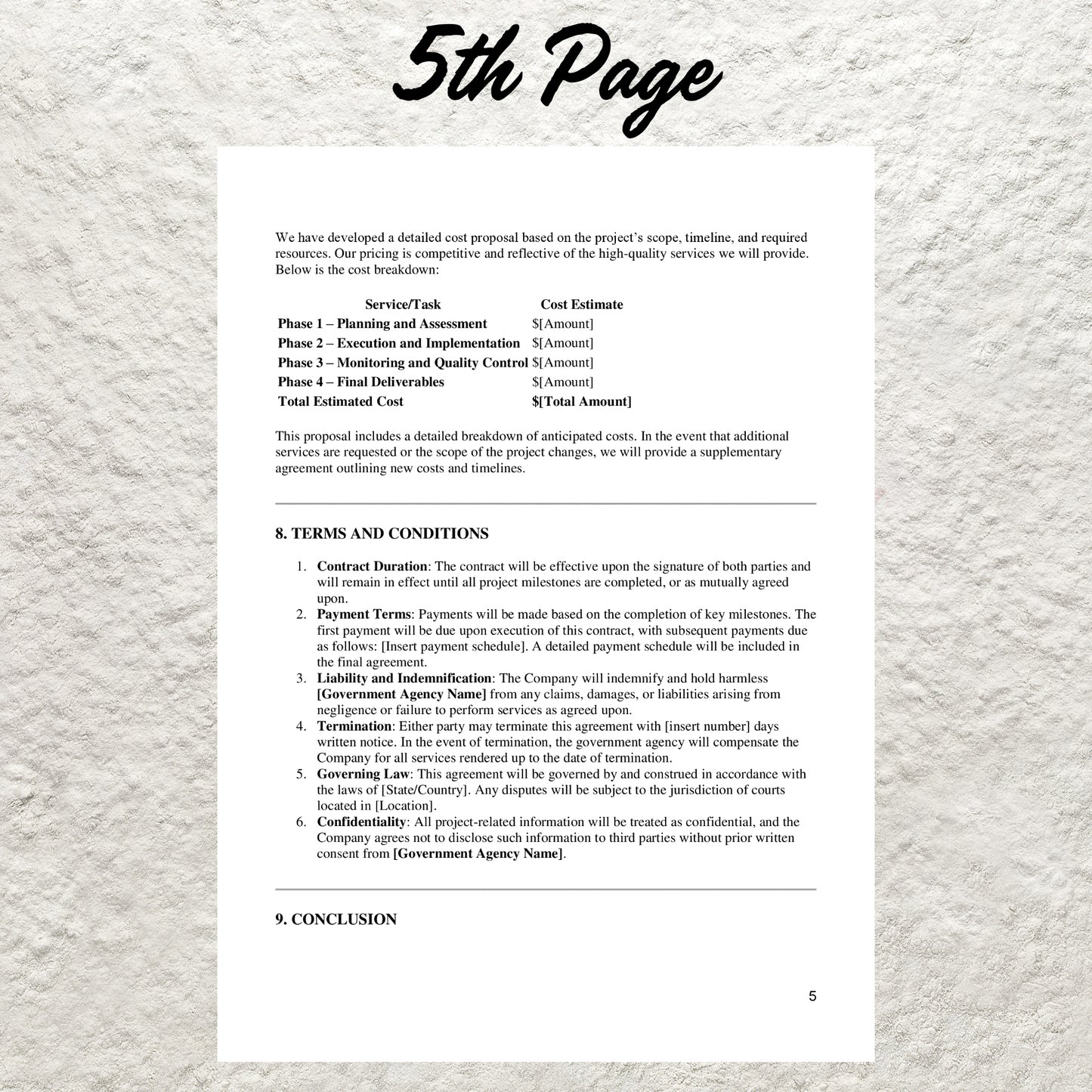 Government Contract Proposal Template Editable Government Proposal Form Printable Government Proposal Agreement Government Contract Form