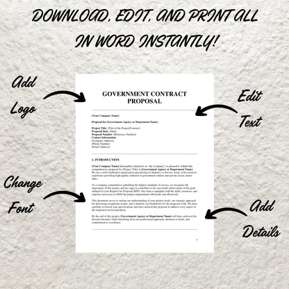 Government Contract Proposal Template Editable Government Proposal Form Printable Government Proposal Agreement Government Contract Form