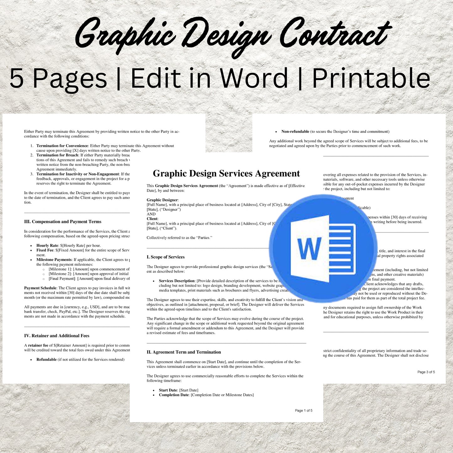 Graphic Design Contract Template Editable Graphic Designer Client Service Agreement Form Printable Freelance Graphic Design Agreement