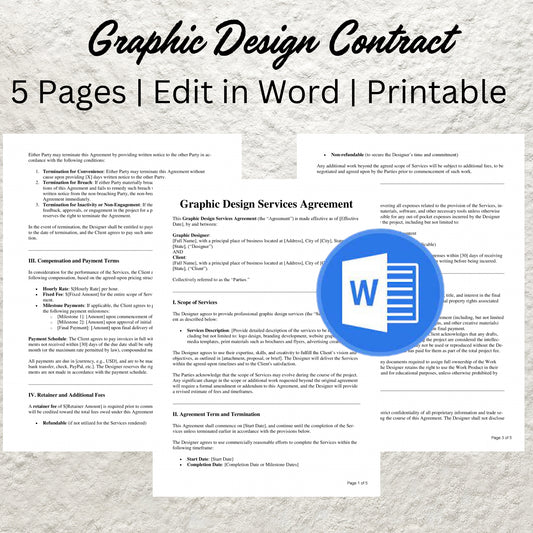 Graphic Design Contract Template Editable Graphic Designer Client Service Agreement Form Printable Freelance Graphic Design Agreement