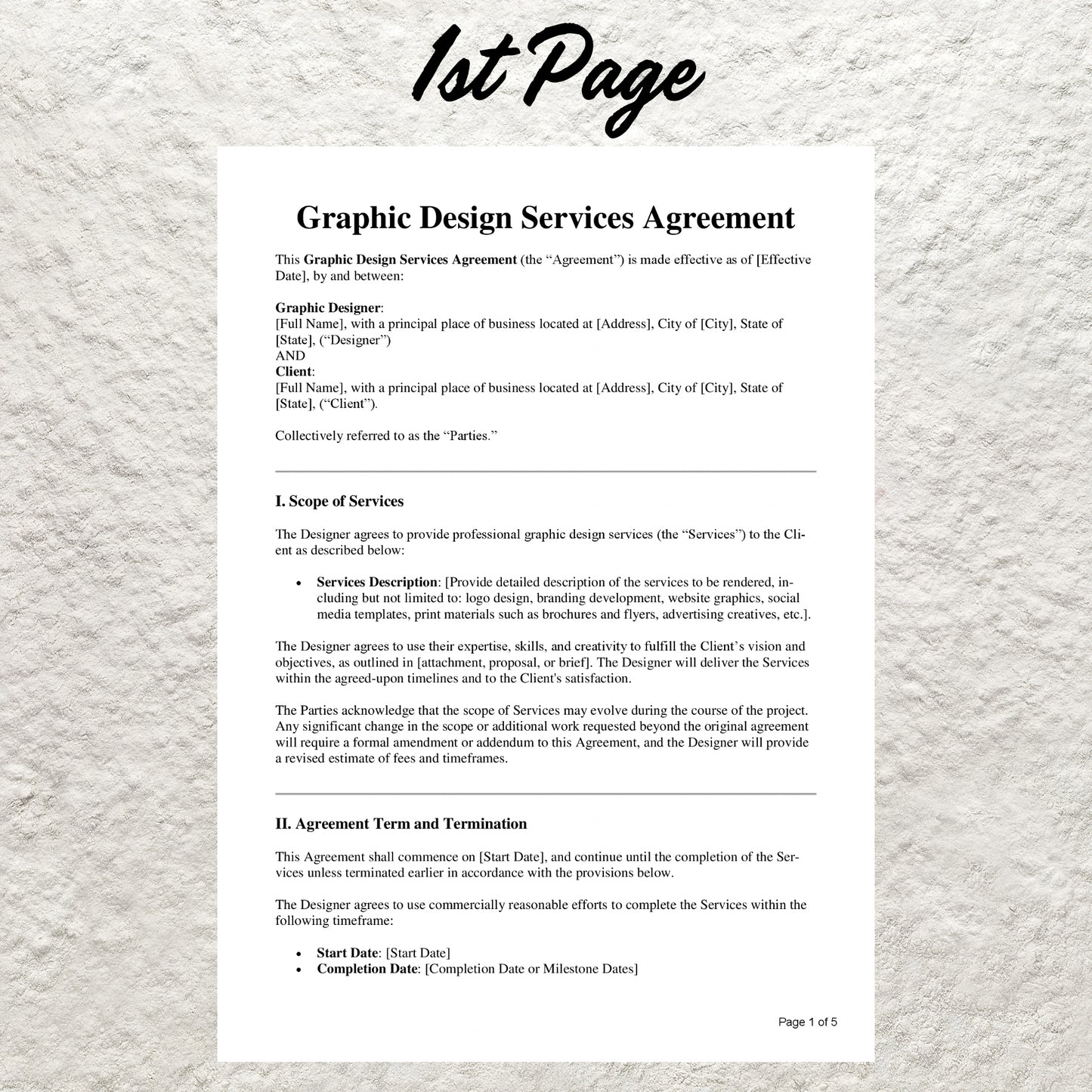 Graphic Design Contract Template Editable Graphic Designer Client Service Agreement Form Printable Freelance Graphic Design Agreement