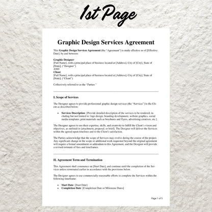 Graphic Design Contract Template Editable Graphic Designer Client Service Agreement Form Printable Freelance Graphic Design Agreement