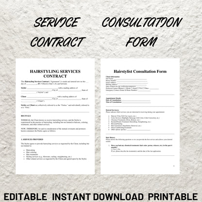 Hairstylist Client Forms Bundle Editable Hair Stylist Consent Form Printable Hairstylist Intake Form Hairstylist  Consultation Contract