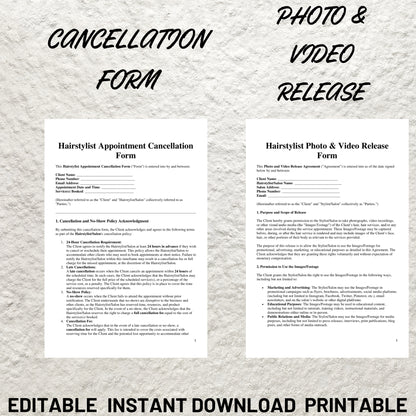 Hairstylist Client Forms Bundle Editable Hair Stylist Consent Form Printable Hairstylist Intake Form Hairstylist  Consultation Contract