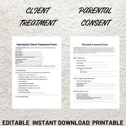 Hairstylist Client Forms Bundle Editable Hair Stylist Consent Form Printable Hairstylist Intake Form Hairstylist  Consultation Contract