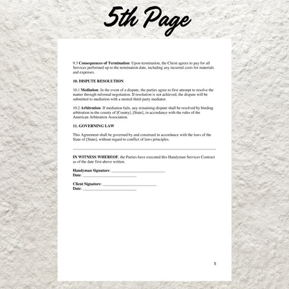 Handyman Contract Template Editable Handyman Service Agreement Printable Professional Handyman Service Contract Home Small Jobs Contract