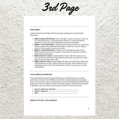 HIPAA Consent Form Template Editable HIPAA Compliance Patient Consent Form Printable Medical Consent New Patient Form Medical Office Form