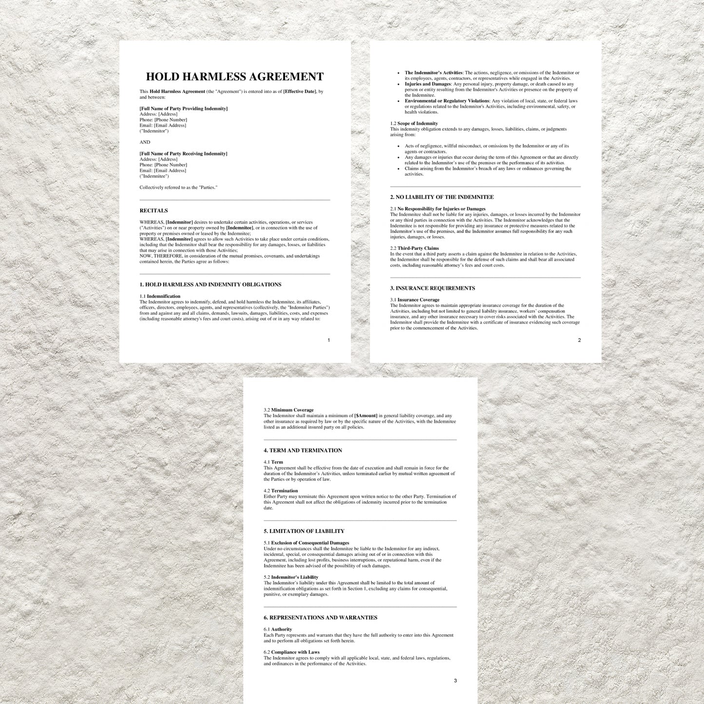 Hold Harmless Agreement Template Editable Hold Harmless Indemnity Contract Printable Release of Liability Protection Agreement Waiver Form