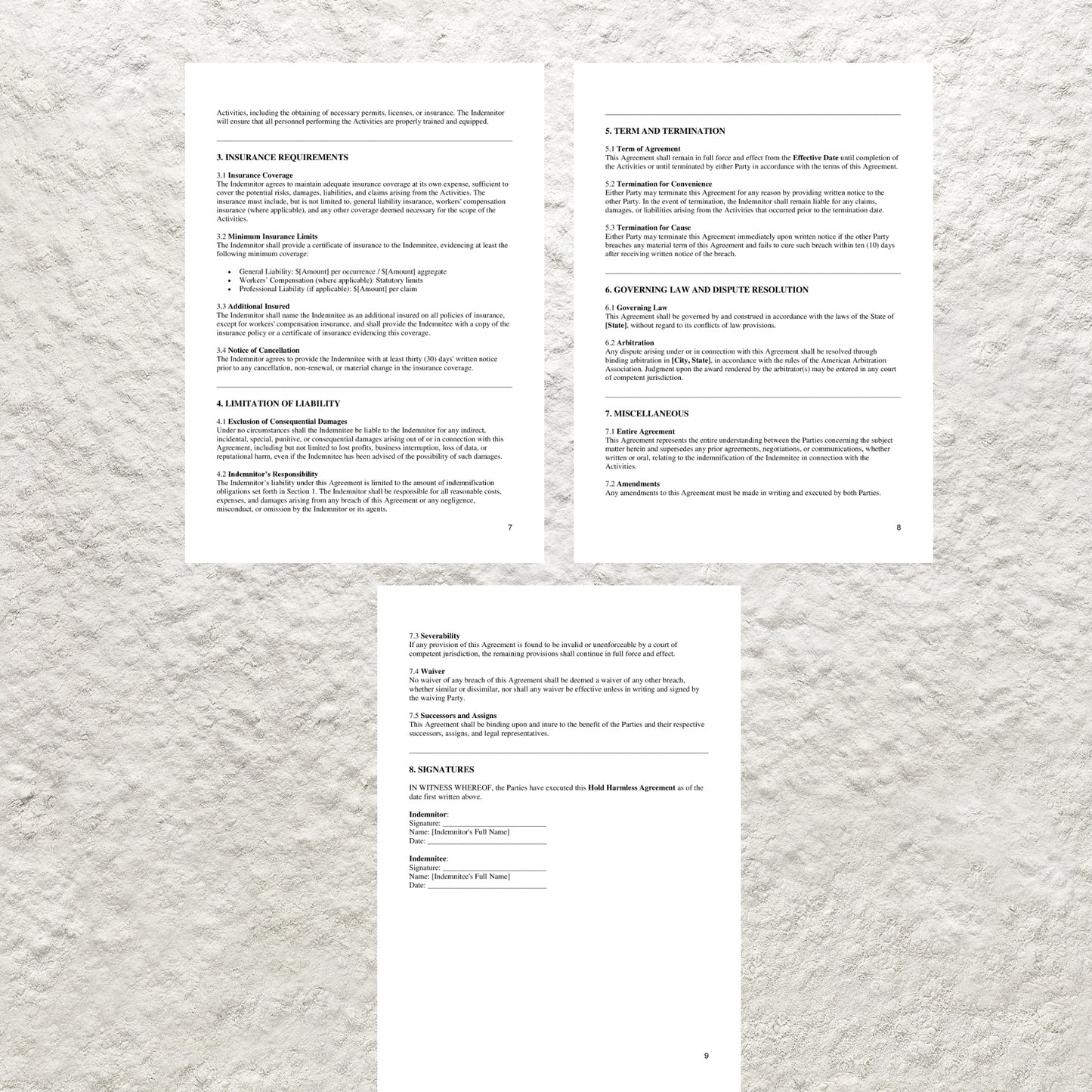 Hold Harmless Agreement Template Editable Hold Harmless Indemnity Contract Printable Release of Liability Protection Agreement Waiver Form