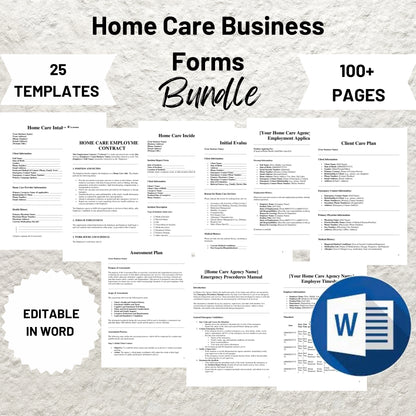 Home Care Business Templates Bundle Editable Professional Home Care Agency Forms Printable Home Care Intake Form Caregiving Business Forms