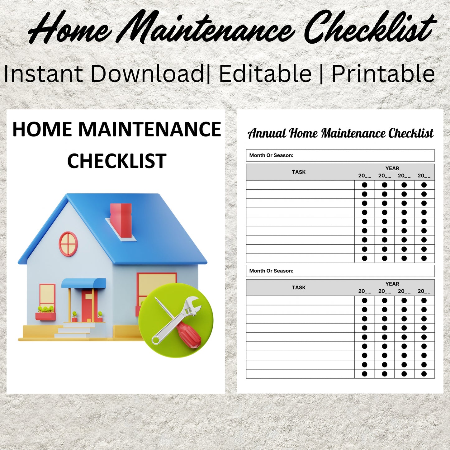 Home Maintenance Checklist Printable Editable Annual Home Maintenance Checklist Household Cleaning Schedule Chore List Management