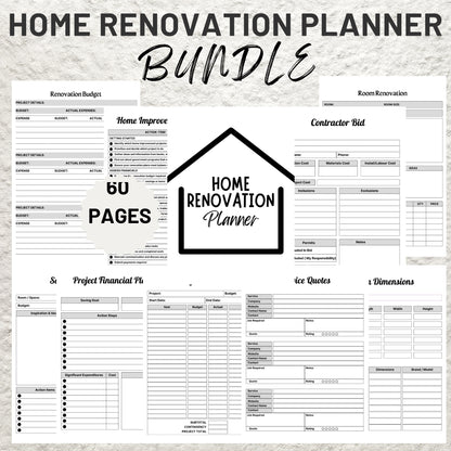 Home Renovation Planner Printable Home Improvement DIY Project Planner Editable House Renovation Checklist Interior Design Renovation Budget