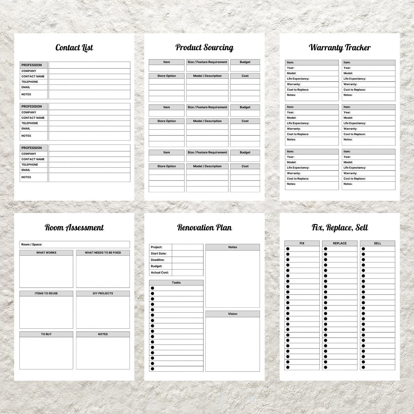 Home Renovation Planner Printable Home Improvement DIY Project Planner Editable House Renovation Checklist Interior Design Renovation Budget